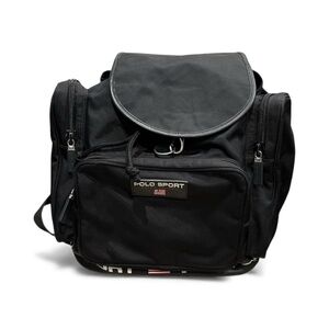 RALPH LAUREN POLO SPORT BLACK VINTAGE NYLON DRAWCORD LG BACKPACK. Minimal wear